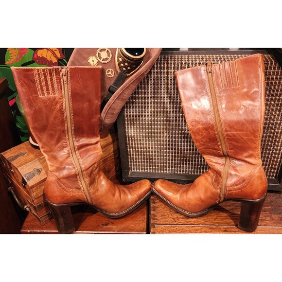 Vintage Steve Madden Brown Leather Heeled Mid-Calf Boots Size 8.5 B - Picture 2 of 14